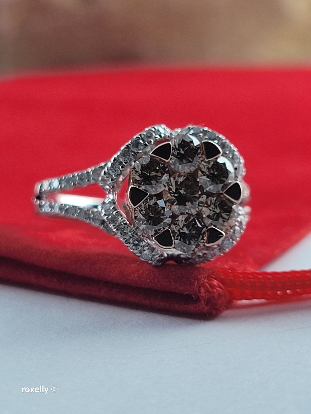 14K White Gold Natural Champagne & White Diamond Ring Size 6, Solid Gold! 👌🎁